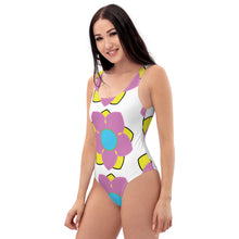 Load image into Gallery viewer, Pink, yellow and blue summer flower One-Piece Swimsuit