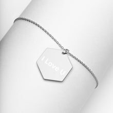 Load image into Gallery viewer, I Love U - Engraved Silver Hexagon Necklace