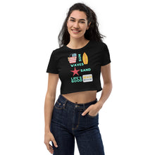Load image into Gallery viewer, Sun, Waves, Sand, Life's Good Beach Organic Crop Top, short T-shirt, Summer, gym