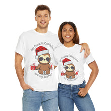 Load image into Gallery viewer, Sloth Zen - Candy Cane, Mental Health, Positive Unisex Heavy Cotton Tee
