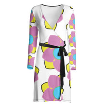 Load image into Gallery viewer, Pretty pink &amp; yellow go together wrap dress
