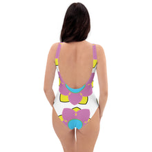 Load image into Gallery viewer, Pink, yellow and blue summer flower One-Piece Swimsuit
