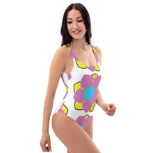 Load image into Gallery viewer, Pink, yellow and blue summer flower One-Piece Swimsuit
