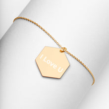 Load image into Gallery viewer, I Love U - Engraved Silver Hexagon Necklace
