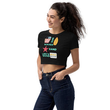 Load image into Gallery viewer, Sun, Waves, Sand, Life's Good Beach Organic Crop Top, short T-shirt, Summer, gym
